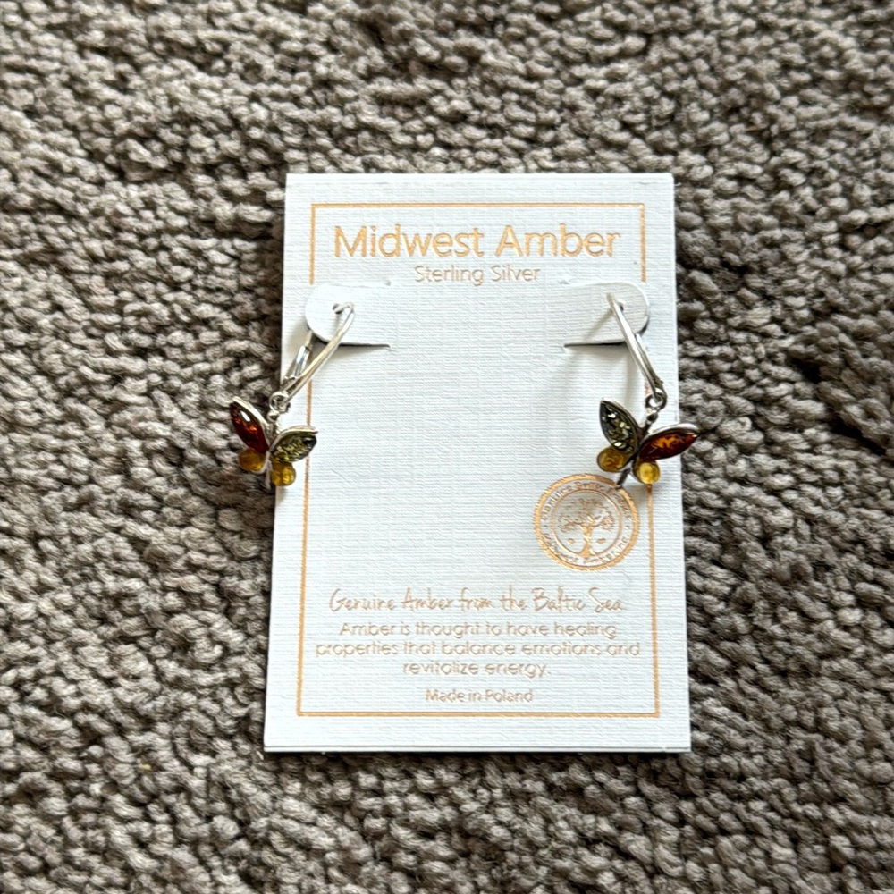 Midwest Amber Sterling Silver Genuine Amber Butterfly Earrings